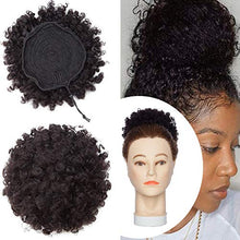 Load image into Gallery viewer, S-noilite Chignon Puff Afro Fluffy Kinky Curly Hair Bun Updo 100% Remy Real Human Hair Extensions - Ponytail Hairpiece Short Drawstring, Natural Black (Medium)
