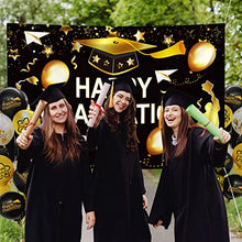 Load image into Gallery viewer, JeVenis 19 PCS Black Gold Happy Graduation Party Decoration Graduation Party Supplies Graduation Party Balloons Graduation Party Backdrop Graduation Party Banner Happy Graduation Garland