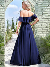 Load image into Gallery viewer, Ever-Pretty Women's Off The Shoulder Elegant Empire Waist A-Line Chiffon Long Party Dresses with Thigh High Slit Navy Blue 18UK