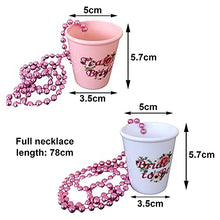 Load image into Gallery viewer, Blue Planet Fancy Dress 6 Team Bride Shot Glasses Cups 1 Bride to Be Shot Glass Cup Plastic Hen Party Beaded Necklace Light Pink White Rose Gold Floral (6 Team Bride, 1 Bride to Be)