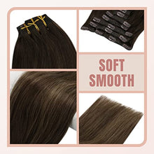 Load image into Gallery viewer, Fshine Clip in Hair Extensions Balayage Real Human Hair 50cm 7 Pcs Straight Clip in Color 2 Dark Brown to Chestnut Brown Extensions Human Hair 120 Gram Human Clip in Hair Extensions 20-Inch