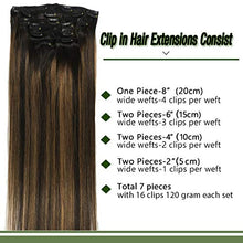 Load image into Gallery viewer, Googoo Clip in Hair Extensions Ombre Natural Black to Light Brown Remy Human Hair Extensions Clip in Real Natural Hair Straight Double Weft Hair Extensions 7pcs/120g 16inch