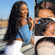 Load image into Gallery viewer, Original Queen 26Inch Deep Wave Transparent Lace Front Wigs Human Hair 180% Density Deep Curly Human Hair Wig for Black Women 4x4 Curly Lace Front Wig Pre Plucked Natural Color