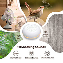 Load image into Gallery viewer, White Noise Machine for Adults, Kids, Sleeping Baby, Portable Sound Machine with 18 High-Fidelity Soothing Sounds and 4 Timers, USB Baby Sound Machine with Night Light and Memory Function for Bedroom