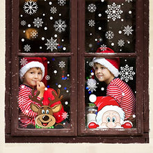 Load image into Gallery viewer, FINGOOO 74 Pieces Peeping Santa and Rudolph- Christmas Window Stickers Clings Snowflake Decal Window Decoration, 6 Sheets