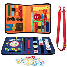 Load image into Gallery viewer, MCGMITT Felt Busy Board for Toddlers, Soft Sensory Activity Board for Fine Motor and Dressing Skills, Early Development Montessori Toys for 2/3/4/5 Years Olds with Alphabet and Numbers Patches (Navy)