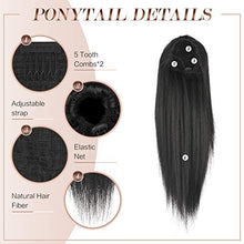 Load image into Gallery viewer, FESHFEN Straight Drawstring Ponytail Extension 12 inch Natural Synthetic Hairpieces Clip in Ponytails Extension for Women Girls, Natural Black