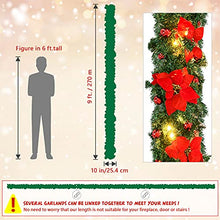 Load image into Gallery viewer, 9FT Christmas Garland Decorations, 2.7M Wreath Garlands Decorations Xmas for Fireplaces Stairs, Christmas Garlands with Lights, Red Flower and Red Ball, Holiday, Wedding Party Decoration