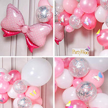 Load image into Gallery viewer, PartyWoo Pink Balloons, 100 pcs Pack of Pink Balloons, Pastel Pink Balloons, Silver Glitter Balloons, White Balloons, Bow Tie Foil Balloon and Laser Butterflies for Girl Baby Shower, Girl Birthday