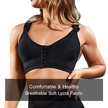 Load image into Gallery viewer, Bafully Women Post-Surgical Sports Support Bra Front Closure with Adjustable Straps Wirefree Racerback (Black, M)