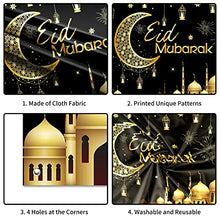 Load image into Gallery viewer, Eid Mubarak Backdrop Banner, Black Gold Eid Mubarak Sign Banner with Stars Moon Mosque, Extra Large Fabric Muslim Ramadan Photo Booth Wall Background Decorations for Islamic Al-fitr Festival Party
