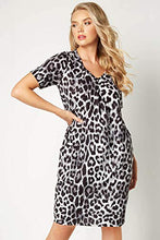 Load image into Gallery viewer, Roman Originals Women Animal Print Dress with Pockets Ladies Leopard Tunic Shift Jersey Stretchy Slouch Office Smock Smart Loose Cocoon Oversized Fit Party Casual V Neck UK - Grey - Size 12