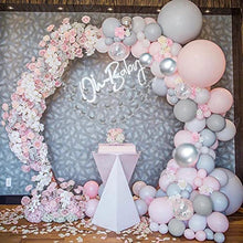 Load image into Gallery viewer, Balloon Arch Kit Pink, 108PCS Balloon Garland Arch Kit Pink Grey Silver Balloon Arch Kit with Stars String Tassel, for Baby Shower Wedding Girl Women Birthday Graduation Anniversary Decorations