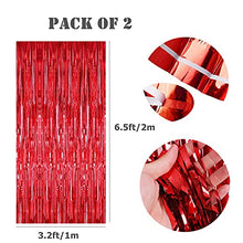 Load image into Gallery viewer, 2pcs 3.2ft x 6.5ft Red Foil Curtain Decoration,Tinsel Foil Fringe Curtains Streamer Backdrop for Birthday Graduation Wedding Engagement Bridal Shower Bachelorette Holiday Christmas,New Year Decoration