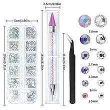 Load image into Gallery viewer, Canvalite 1500PCS Rhinestones in 6 Sizes Flat Back Gems, Crystal AB Rhinestones Nail Art Gems with Pick Up Tweezers and Rhinestone Picker Dotting Pen, Nail Art Tools for Nails, Clothes, Face, Craft