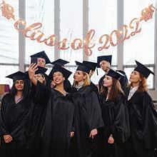 Load image into Gallery viewer, Graduation Party Decorations Class of 2022 Glittery Banner with 8 Modes LED String Lights, 2022 Congratulations Grad Party Decor Supplies (Rose Gold)