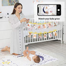Load image into Gallery viewer, Baby Milestone Blanket With Birthday Banner | Monthly Photo Mat for Boy or Girl, Unisex | Age Mat | Personalised Baby Shower Present for New Mums | Moon & Stars Theme | Includes Year Banner