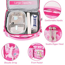 Load image into Gallery viewer, Kids Lunch Bag for Girls with Bottle Holder Lunch Box, Children Unicorn Lunch Tote Bag with Shoulder Strap 3 Compartments Thermal Insulated Cooler Bag for School Toddler Nursery Travel Snack Carrier