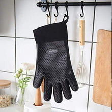 Load image into Gallery viewer, GEEKHOM Oven Gloves Heat Resistant Silicone Oven Mitts BBQ Gloves Waterproof Kitchen Gloves, Cooking Accessories for Baking Barbecue Grilling Weber Pizza Microwave Oven Glove, Non-Slip (Black)