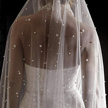 Load image into Gallery viewer, Pearl Wedding Veil for Bride Long Bridal Veil with Beading Comb Cathedral Length (White,300cm)