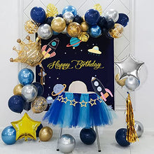 Load image into Gallery viewer, Blue Gold Balloons Arch Garland Kit, Blue Gold Birthday Decorations Navy Blue Balloons HAPPY BIRTHDAY Banner Metallic Blue Gold Silver Balloons Gold Confetti Balloons Crown Star Balloons