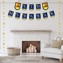 Load image into Gallery viewer, TUPARKA Eid Mubarak Banner Ramadan Decorations, Moon Stars Garland for Eid Festival Party Decoration, Gold Glitter Ramadan Kareem Decor Supplies