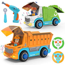 Load image into Gallery viewer, JOYIN Remote Control Take Apart Construction & Garbage Truck with Built-in Lights and Sounds and Drill for Kids STEM Assembly Vehicle Toy City Collection Gift