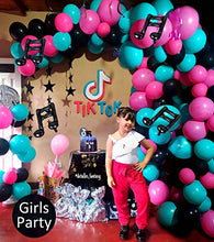Load image into Gallery viewer, Heboland Music Theme Balloon Garland Arch Kit for Girls Ladies Birthday Decorations Party Supplies,Tik Tok 105Pcs Hot Pink Black Tiffany and Music Note Foil Balloons