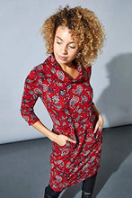 Load image into Gallery viewer, Roman Originals Women Cowl Neck Dress - Ladies Button Detail Shift Work Office Day Autumn Winter Knee Length Casual 3/4 Full Length Sleeve Round High Warm Neckline Dresses - Red Paisley - Size 20
