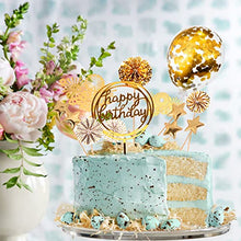 Load image into Gallery viewer, Cake Decorations 13Pcs Cake Toppers Kit Cupcake Topper with Golden Paper Fans Happy Birthday Acrylic Banner Sequins Balloon Fireworks Stars for Gold Theme Birthday Party Anniversary Cake Decor