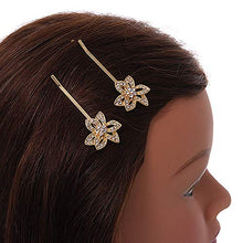 Load image into Gallery viewer, Avalaya 2 Bridal/Prom Clear Crystal Flower Hair Grips/Slides in Gold Tone - 65mm Across