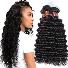Load image into Gallery viewer, BLACKMOON HAIR Brazilian Virgin Hair Deep Wave Bundles 3 Bundles Unprocessed Virgin Human Hair Extension Deep Curly Hair Weave Natural Black Color(24 24 26 Inch)