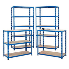 Load image into Gallery viewer, BiGDUG 3x Bay Garage Shelving Heavy Duty Steel Shed Storage Shelving Kit, 179cm x 90 cm, 200kg capacity Per Shelf With Free Mallet Blue Workshop Factory (179 x 90 x 45)