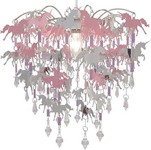 Load image into Gallery viewer, Unicorn Chandelier Children Bedroom Lamp Shade for Girls Nursery Decoration Pink Purple Silver with Shiny Pendants