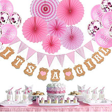 Load image into Gallery viewer, Baby Shower Decorations for Girls, 22 Pcs Pink Babyshower Decorations with 10pcs Balloons/Paper Bunting/IT'S A Girl Banner/6pcs Paper Fans/4 Roll Ribbon for Baby Girl Party Decoration