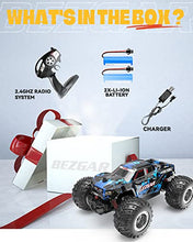 Load image into Gallery viewer, BEZGAR 20 Toy Grade 1:20 Scale Remote Control Car,2WD Top Speed 15 Km/h Electric Toy Off Road 2.4GHz RC Monster Vehicle Truck Crawler with Two Rechargeable Batteries for Kids and Adults