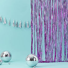 Load image into Gallery viewer, AILEXI 3 Pack Metallic Tinsel Curtains Foil Fringe Shimmer Streamers Curtain Door Window Decoration for Birthday Wedding Party Supplies 3ft*8ft - Purple