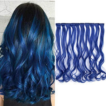 Load image into Gallery viewer, 10Pcs Colored Clip in Hair Extensions 20 Inch Colorful Hair Extension for Girls Women Kids Rainbow Multi-Colors Party Highlights Synthetic Hairpieces Long Wavy Curly - Dark Blue