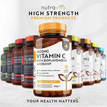 Load image into Gallery viewer, Vitamin C 1000mg – 180 Premium Vegan & Vegetarian Tablets – 6 Month Supply – High Strength Ascorbic Acid – with Added Bioflavonoids & Rosehip – for Normal Immune System – Made in The UK by Nutravita