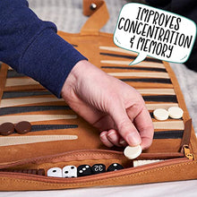 Load image into Gallery viewer, Jaques of London Backgammon Set | Luxury Backgammon Set | Travel Roll Up Backgammon Game with Traditional Tan Design | Genuine Leather Backgammon Set | Since 1795