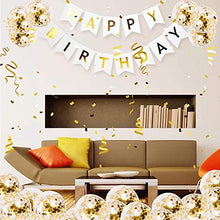 Load image into Gallery viewer, Meowoo Happy Birthday Banner Birthday Bunting with 5 Gold Confetti Latex Balloons Perfect for Birthday Party Decorations - White