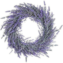 Load image into Gallery viewer, Pauwer 40cm Artificial Lavender Wreaths for Front Door Fake Purple Lavender Flower Wreath Welcome Door Wreath for Wedding, Wall, Window,Backdrop,Home Décor