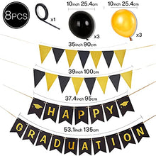 Load image into Gallery viewer, PartyWoo Graduation Balloons, 8 pcs Graduation Banner 2022, Pennant Banner, Graduation Decorations 2022, Black and Gold Graduation Balloons 2022, Graduation Party Supplies, Congrats Grad Decorations