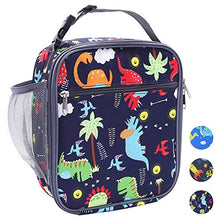 Load image into Gallery viewer, Lunch Bag for Kids, Dinosaur Insulated Blue Lunch Box Snack Box with Strap & Side Mesh Pocket, for Boys Girls, Child Thermal Tote Cooler Bag Portable Leak Proof for School Picnic Outdoor or Work