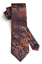 Load image into Gallery viewer, HISDERN Floral Paisley Wedding Tie Handkerchief Men's Necktie & Pocket Square Set, One Size, Orange / Navy Blue