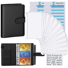 Load image into Gallery viewer, Housolution A6 Budget Binder with Cash Envelopes, PU Leather Notebook Binder Budget Planner 6-Ring Binder Cover with 12 Clear Binder Envelopes Pockets, 12 Expense Budget Sheets & Labels, Black