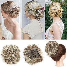 Load image into Gallery viewer, Scrunchie Hair Piece Curly Messy Hair Bun Updo Scrunchy Hair Extensions Clip In Combs Chignons Wavy Ponytail Extension - Ash Brown & Bleach Blonde