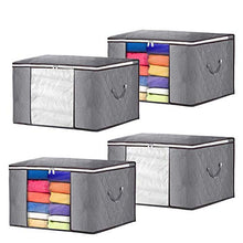 Load image into Gallery viewer, Large Capacity Clothes Storage Bag Foldable Organizers with Reinforced Handle for Comforters,Blankets,Pillow,Bedding,with Sturdy Zipper,Clear Window(Grey,4 Pack)