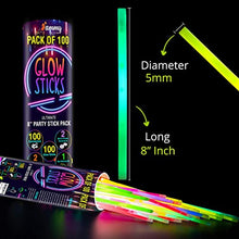 Load image into Gallery viewer, 100 Premium Glow Sticks for Children- 205 Pcs-Party Pack with Eye Glasses kit-Bracelet Connectors- Neon Necklaces and Balls for Party Supplies-Multi Colored Non Toxic