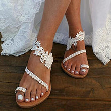 Load image into Gallery viewer, Donasty Women Flat Sandals, Bohemian Flat Sandals Summer Sandals Clip Toe T-Strap Beach Shoes Flip Flop Sexy Casual Barefoot Sandals Floral Lace Slides